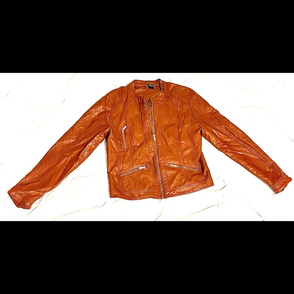 Camel Brown Faux Leather Jacket - Picture 2 of 7